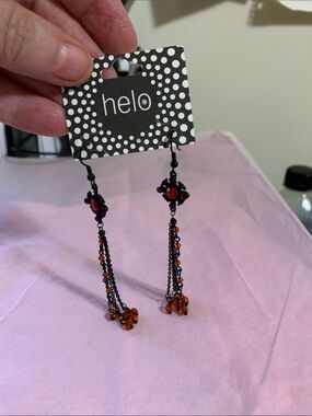 Helo Red Bead Chain Drop Earrings